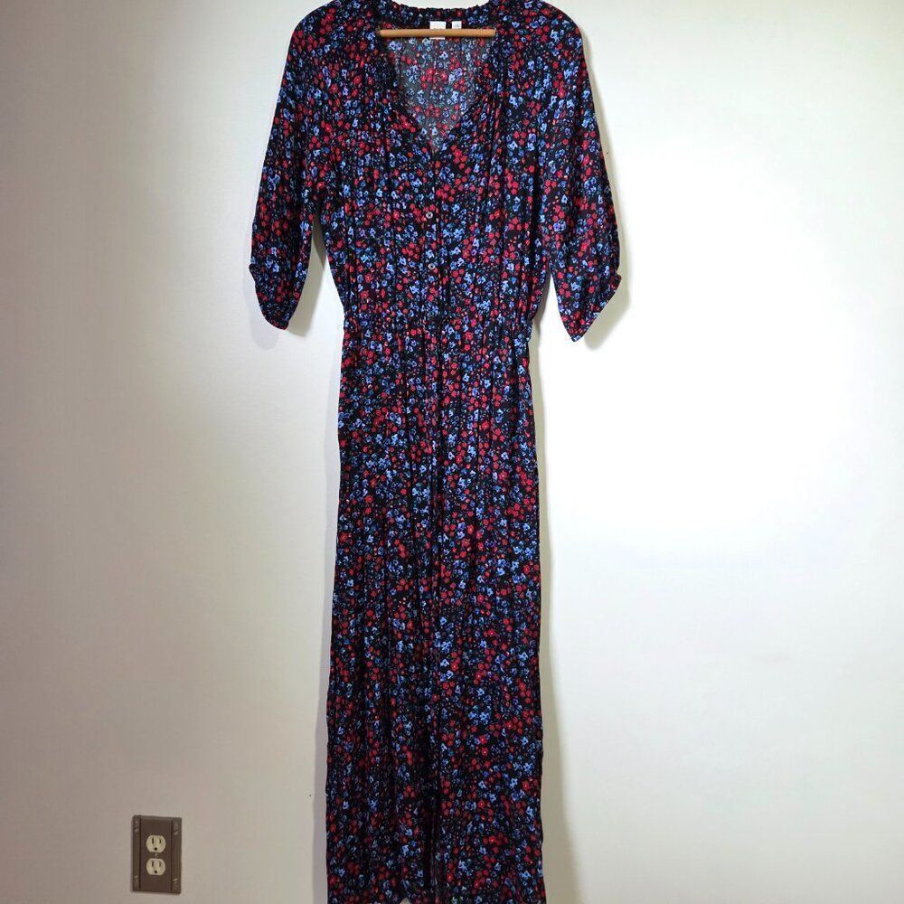 EUC LIKE NEW GAP DITSY FLORAL MAXI DRESS SLIT SIDES SPLIT V NECK HALF SLEEVES XS